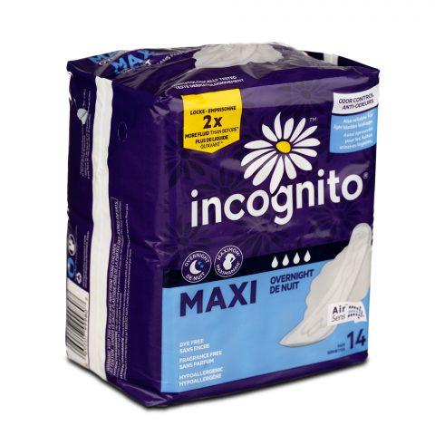 Incognito Sanitary Pad Maxi w/Wings Overnight Unscented - 14ea/pk 12pk/cs Image